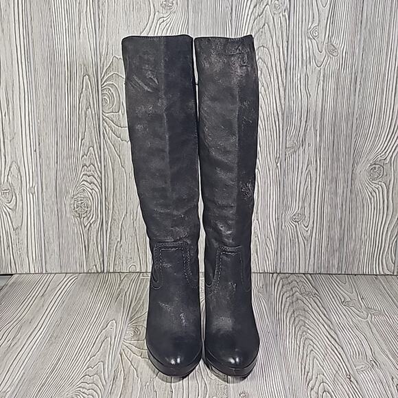 Frye Harlow Campus Tall Black Leather Heeled Boots Womens Size 6 - Picture 4 of 16